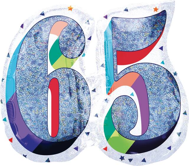 Prismatic 65th Birthday Balloon, 27-in Front_Flat