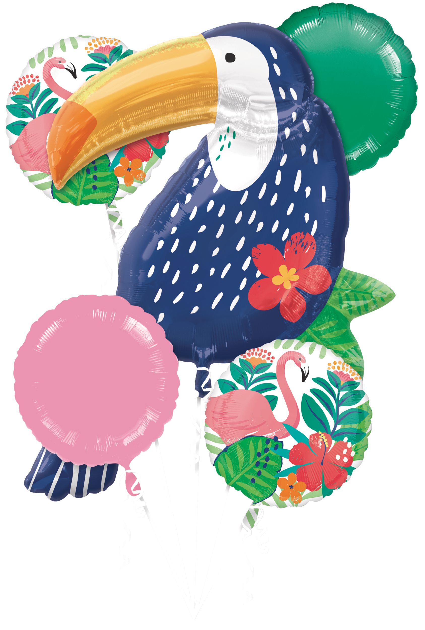 Bouquet de ballons en aluminium de la jungle tropicale pour l’été, le luau et l’anniversaire, comprend un gonflage à l’hélium, 5&nbsp;pièces Front_Flat