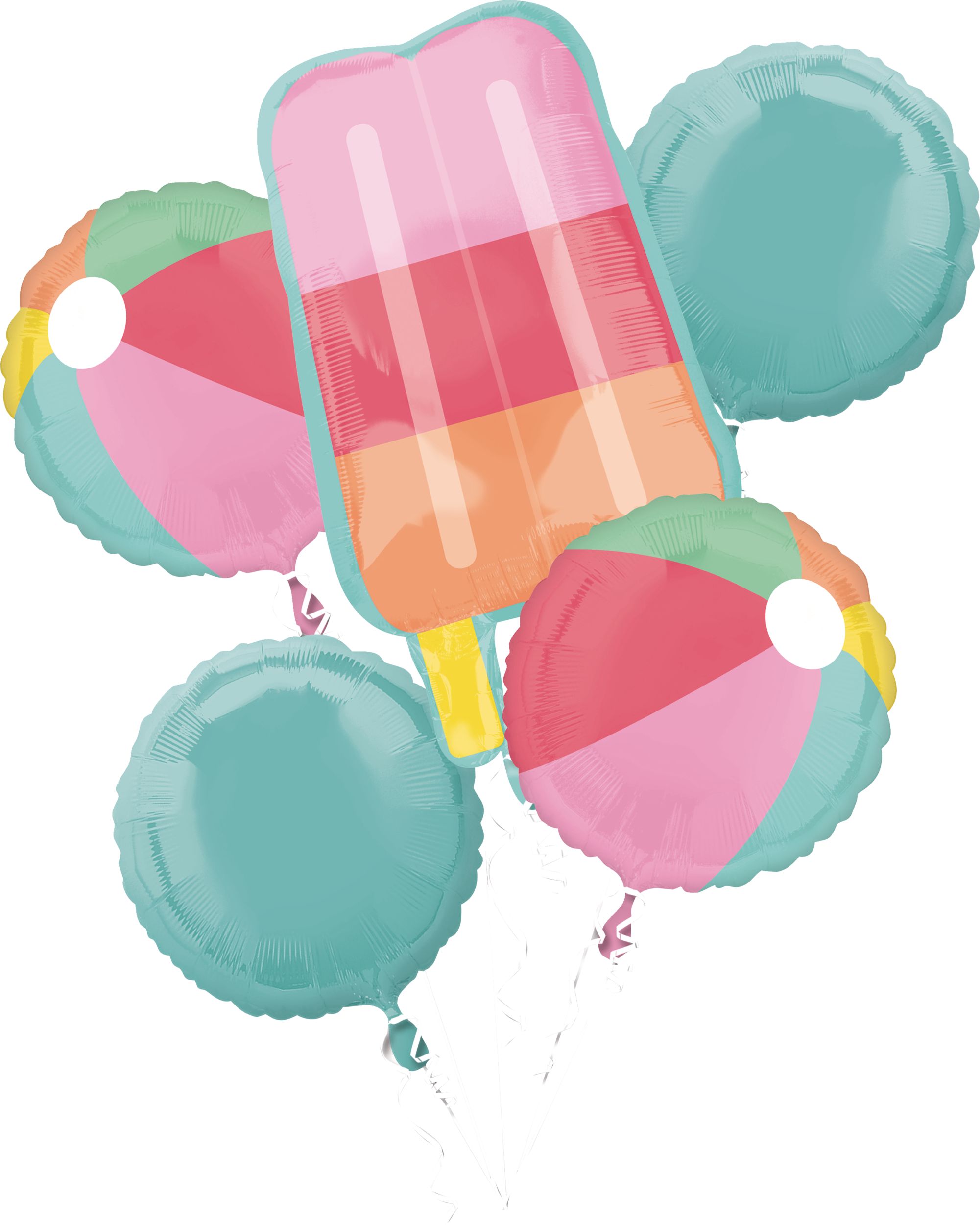 Just Chillin' Foil Balloon Bouquet features Popsicle/Beach Balls for Summer/Birthday Party, Helium Inflation Included, 5-pc Front_Flat