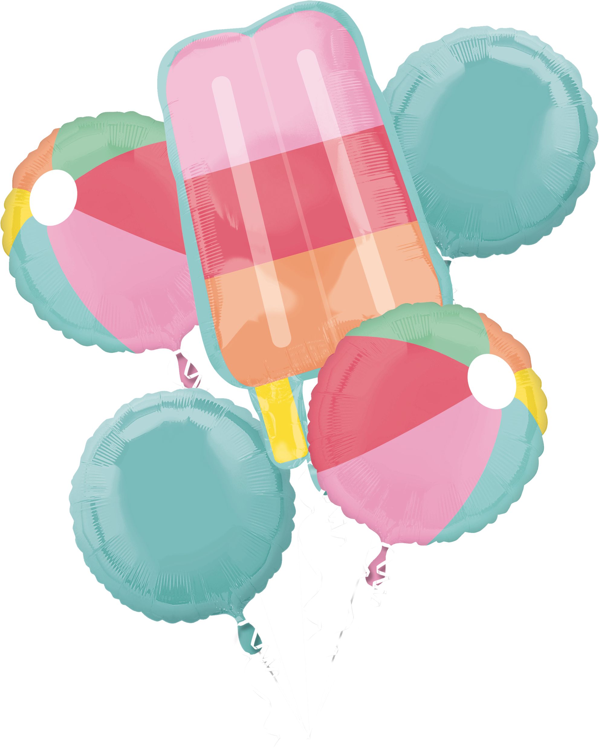 Just Chillin' Foil Balloon Bouquet features Popsicle/Beach Balls for Summer/Birthday Party, Helium Inflation Included, 5-pc Front_Flat