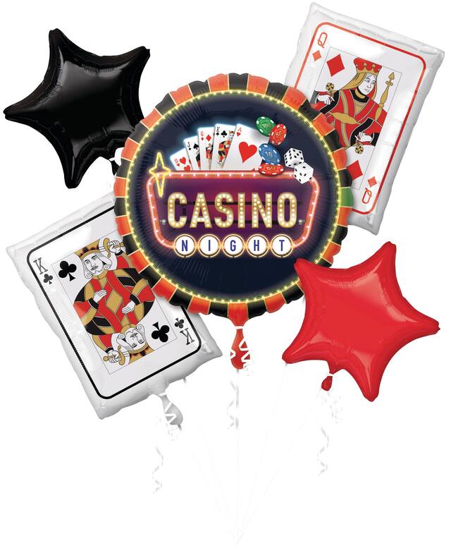 Roll the Dice Casino Foil Balloon Bouquet for Poker/Games Party, Helium Inflation Included, 5-pc Front_Flat