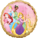 Ballon en aluminium satiné carré Princesses de Disney Il était une fois, or, 17 po, gonflement à l'hélium et ruban inclus, pour fête d'anniversaire Front_Flat