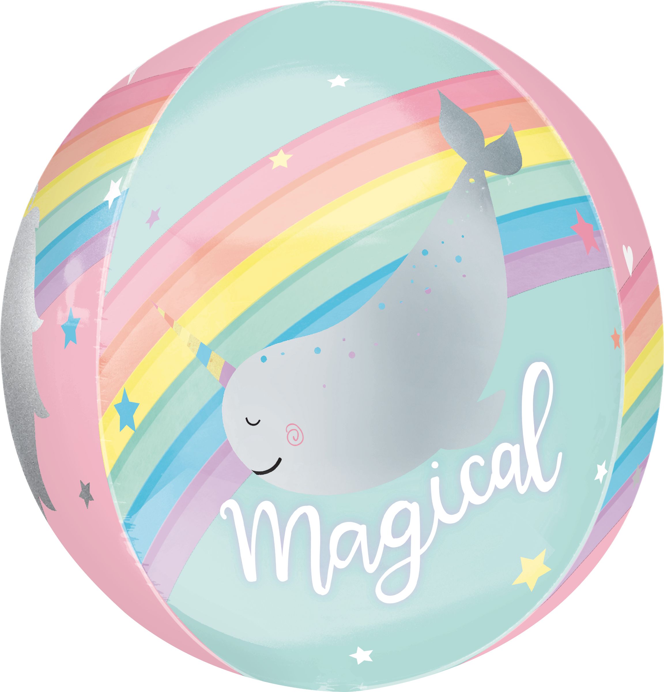 Magical Rainbow See Thru Orbz Foil Balloon for Birthday Party, Helium Inflation Included, 16-in Front_Flat
