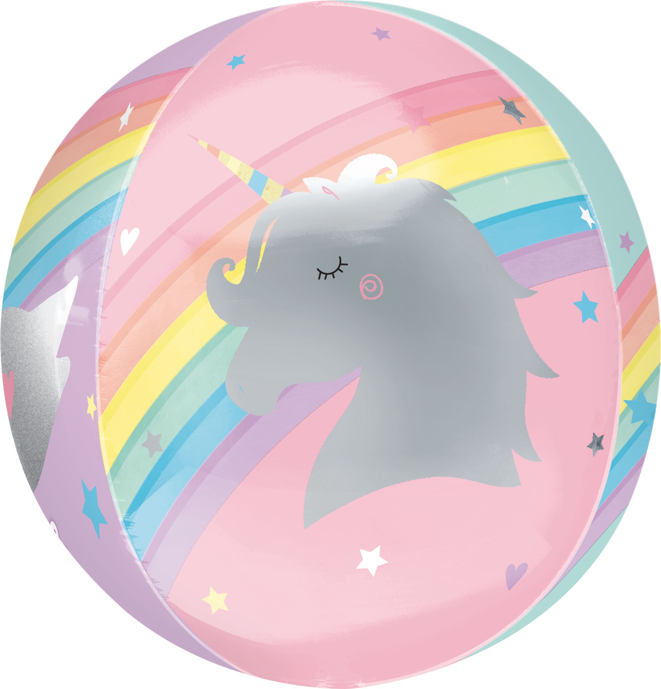 Magical Rainbow See Thru Orbz Foil Balloon for Birthday Party, Helium Inflation Included, 16-in Front_Flat