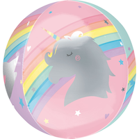 Magical Rainbow See Thru Orbz Foil Balloon for Birthday Party, Helium Inflation Included, 16-in Front_Flat