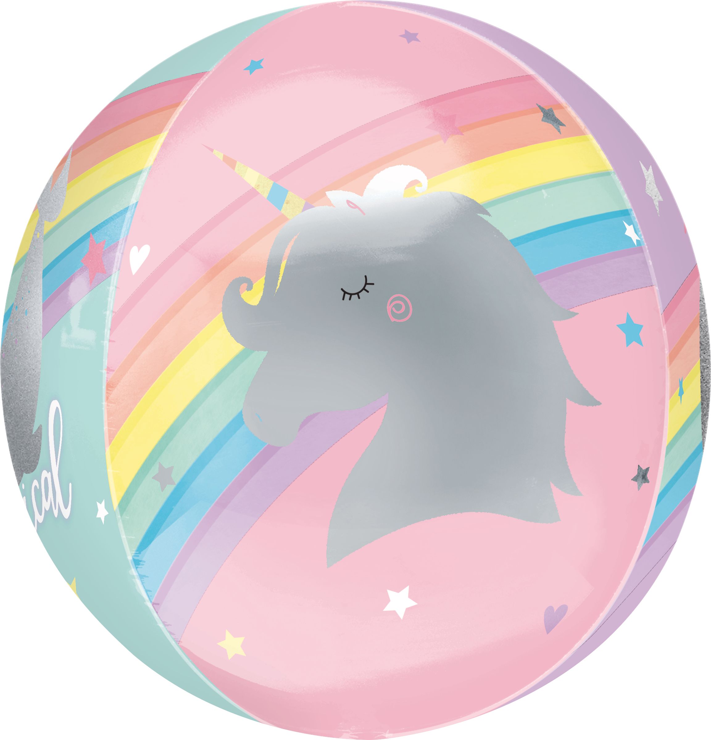 Magical Rainbow See Thru Orbz Foil Balloon for Birthday Party, Helium Inflation Included, 16-in Front_Flat
