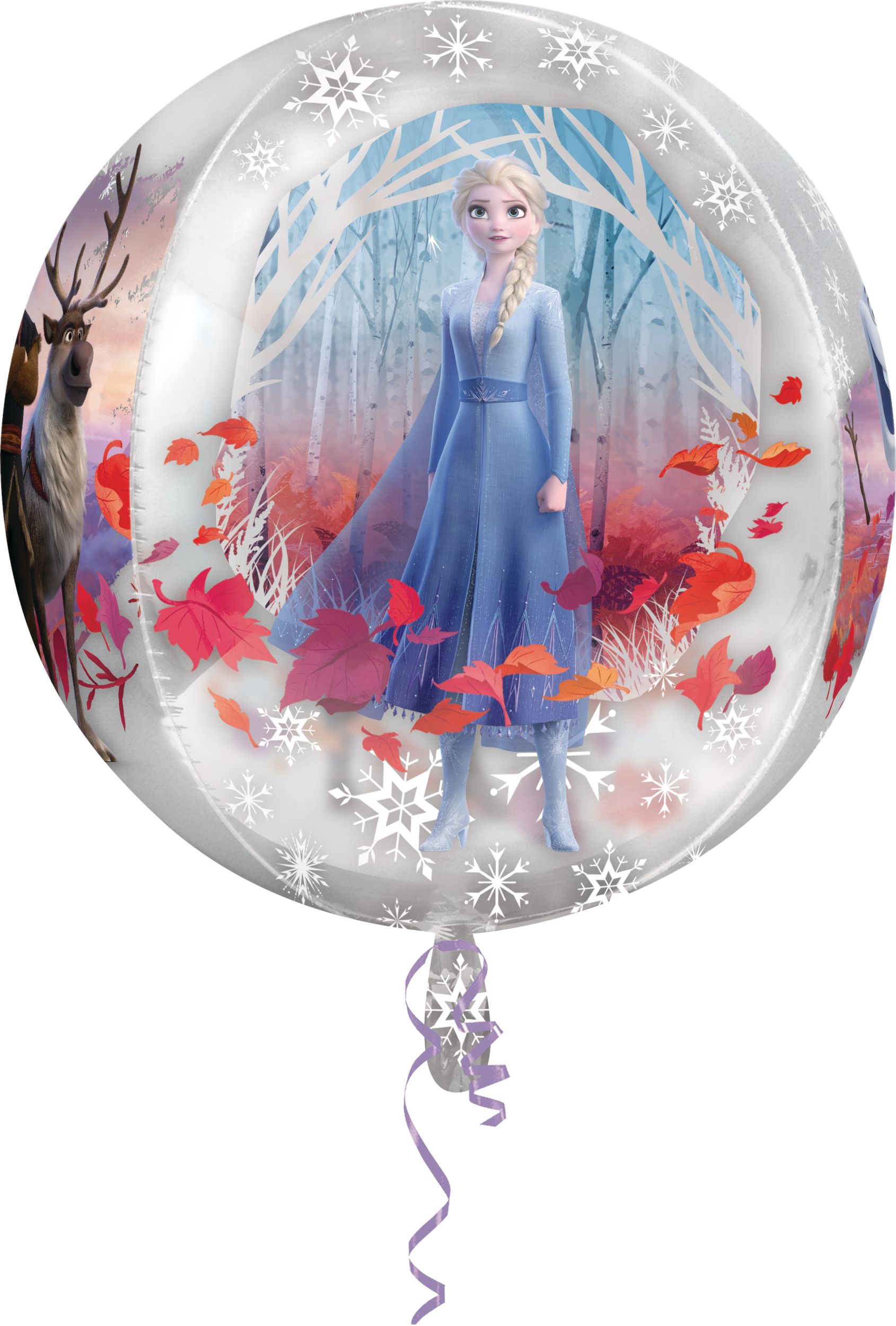 Disney Frozen Olaf Orbz Satin Foil Balloon, Silver, 16-in, Helium Inflation & Ribbon Included for Birthday Party Front_Flat
