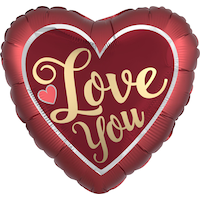 "Love You" Foil Heart Balloon for Anniversary/Valentine's Day/Birthday, Helium Inflation Included, Red, 18-in Front_Flat
