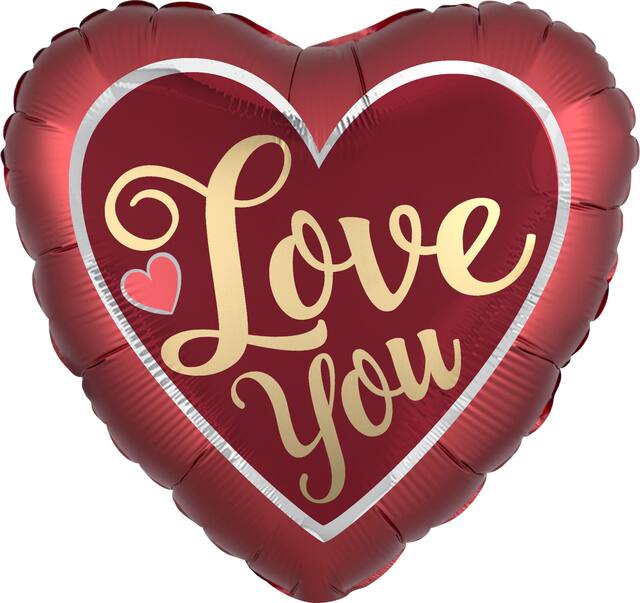 "Love You" Foil Heart Balloon for Anniversary/Valentine's Day/Birthday, Helium Inflation Included, Red, 18-in Front_Flat
