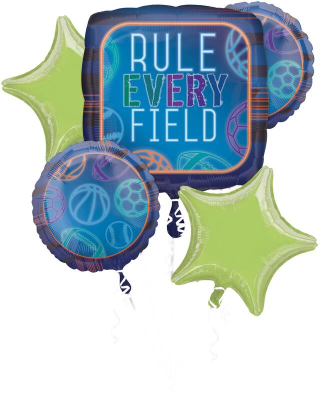 Bouquet de ballons en aluminium Birthday Baller, gonflage à l’hélium inclus, 5&nbsp;pièces Front_Flat