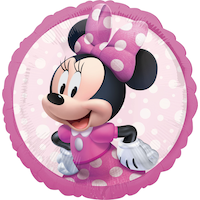 Disney Minnie Mouse Round Satin Foil Balloon, Pink, Polka Dot, 16.5-in, Helium Inflation & Ribbon Included for Birthday Party Front_Flat