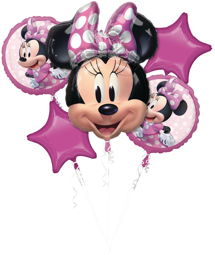 Bouquet de ballons en aluminium d’anniversaire Minnie Mouse Forever,  gonflage à l’hélium inclus, paq. 5