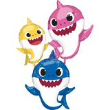 Baby Shark Satin Giant Gliding Air-Walker Foil Balloon, Yellow/Pink/Blue, 66-in, Helium Inflation & Ribbon Included for Birthday Party Front_Flat