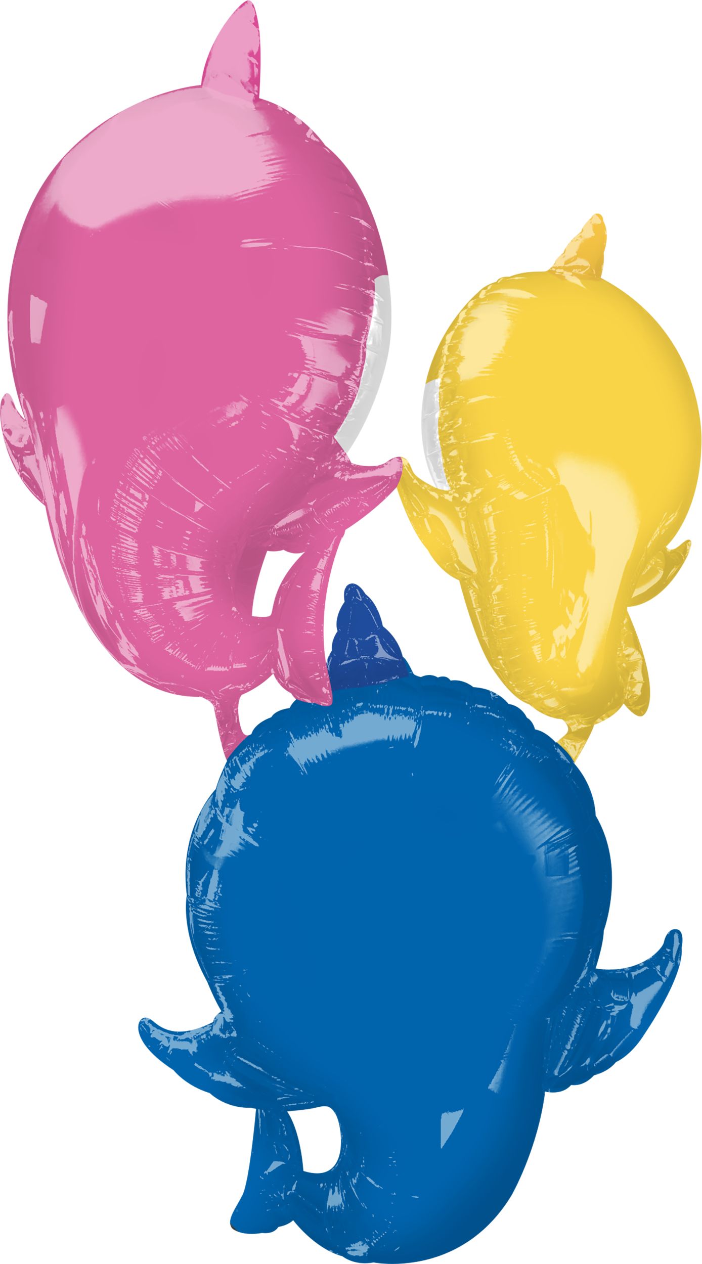 Ballon en aluminium géant marchant satiné Baby Shark, jaune/rose/bleu, 66 po, gonflement à l'hélium et ruban inclus, pour fête d'anniversaire Back_Flat