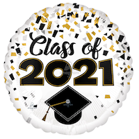 Ballon pour finissants, Class of 2021, noir/or/argent, 17 po Front_Flat