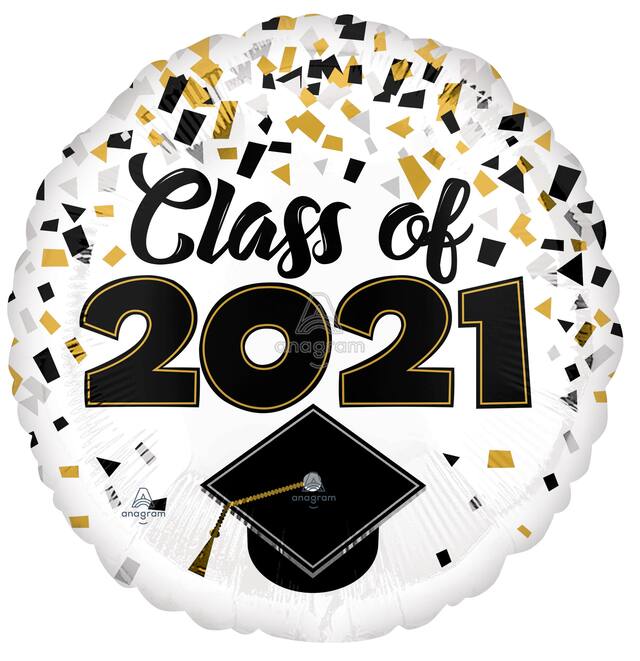 Ballon pour finissants, Class of 2021, noir/or/argent, 17 po Front_Flat