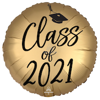 Ballon de remise des diplômes en aluminium de classe 2021, gonflage à l’hélium inclus, noir/doré, 18 po Front_Flat