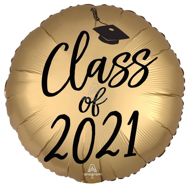 Class of 2021 Foil Graduation Balloon, Helium Inflation Included, Black/Gold, 18-in Front_Flat