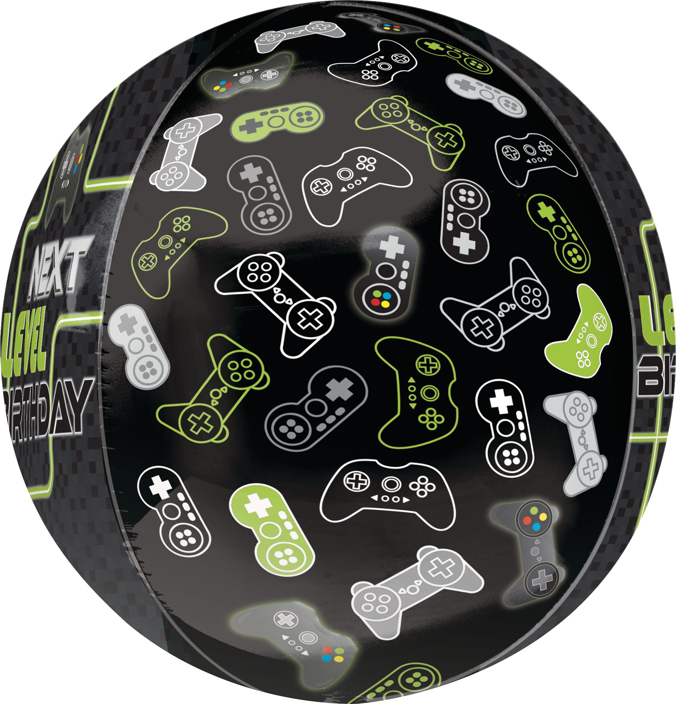 Ballon en aluminium satiné Orbz Level Up Next Leel Birthday, noir/vert, 16 po, gonflement à l'hélium et ruban inclus, pour fête d'anniversaire Side_Left