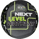 Ballon en aluminium satiné Orbz Level Up Next Leel Birthday, noir/vert, 16 po, gonflement à l'hélium et ruban inclus, pour fête d'anniversaire Front_Flat