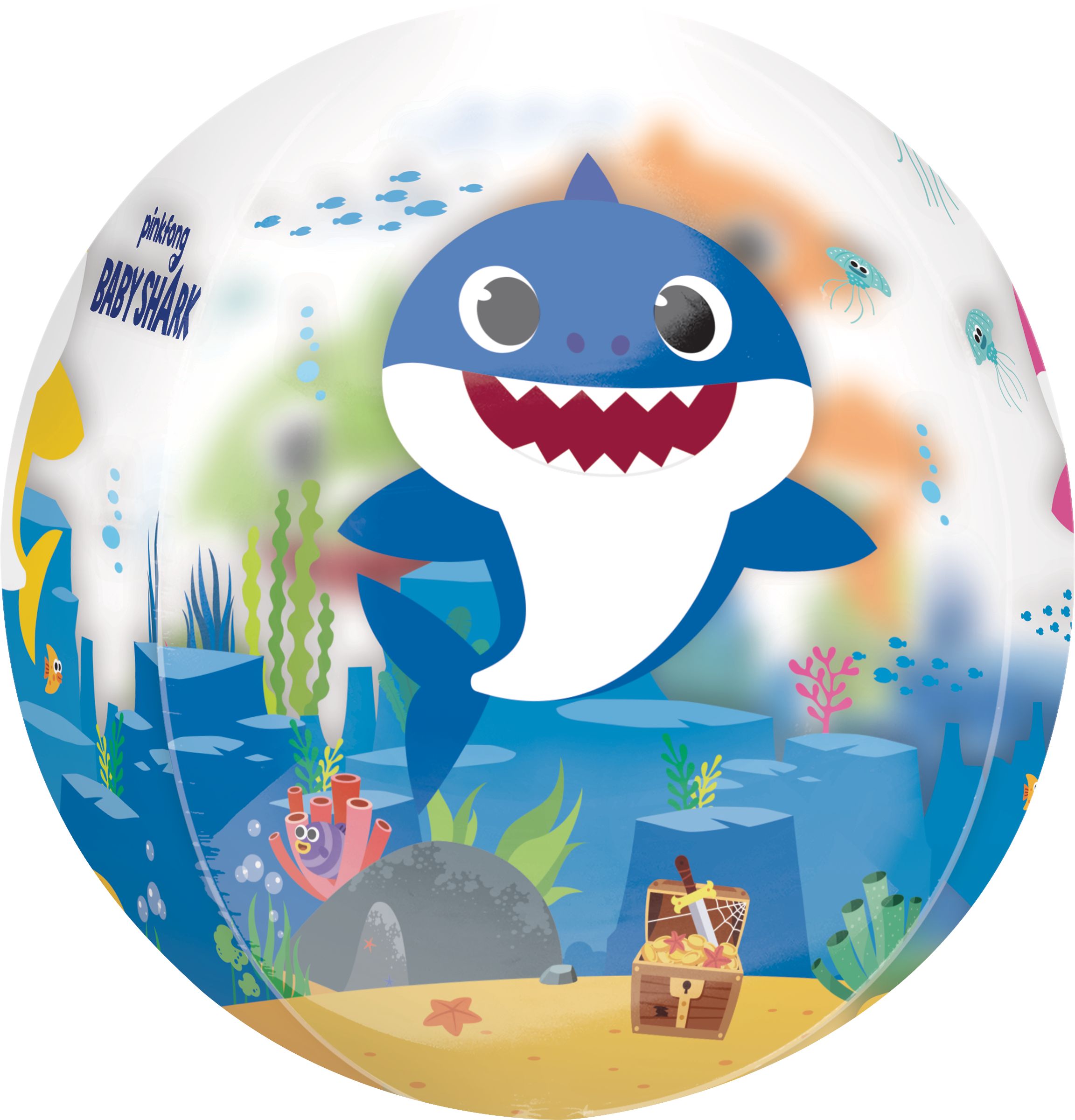 Ballon en aluminium transparent à imprimé Orbz Baby Shark, multicolore, 16 po, gonflement à l'hélium et ruban inclus, pour fête d'anniversaire Side_Left