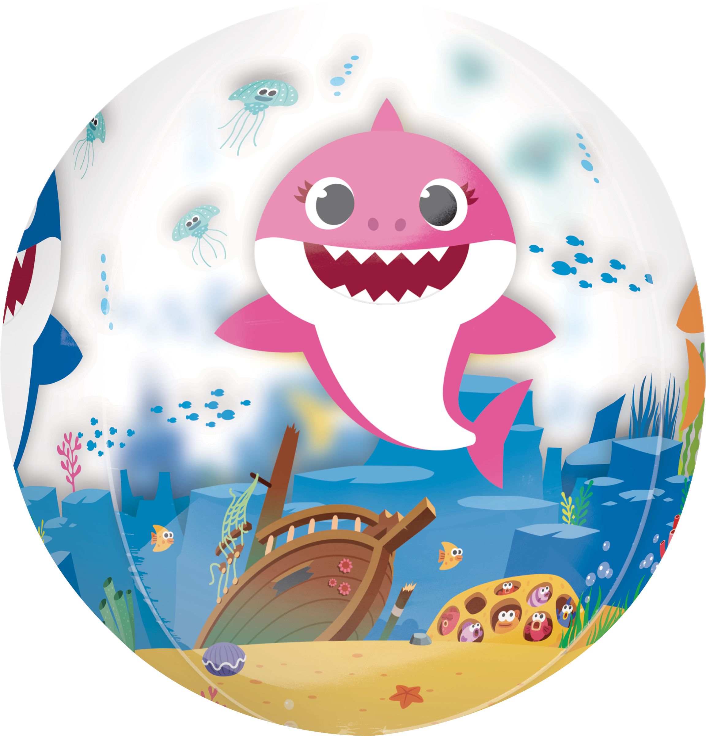 Ballon en aluminium transparent à imprimé Orbz Baby Shark, multicolore, 16 po, gonflement à l'hélium et ruban inclus, pour fête d'anniversaire Back_Flat