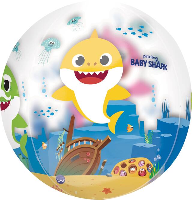 Ballon en aluminium transparent à imprimé Orbz Baby Shark, multicolore, 16 po, gonflement à l'hélium et ruban inclus, pour fête d'anniversaire Front_Elevated