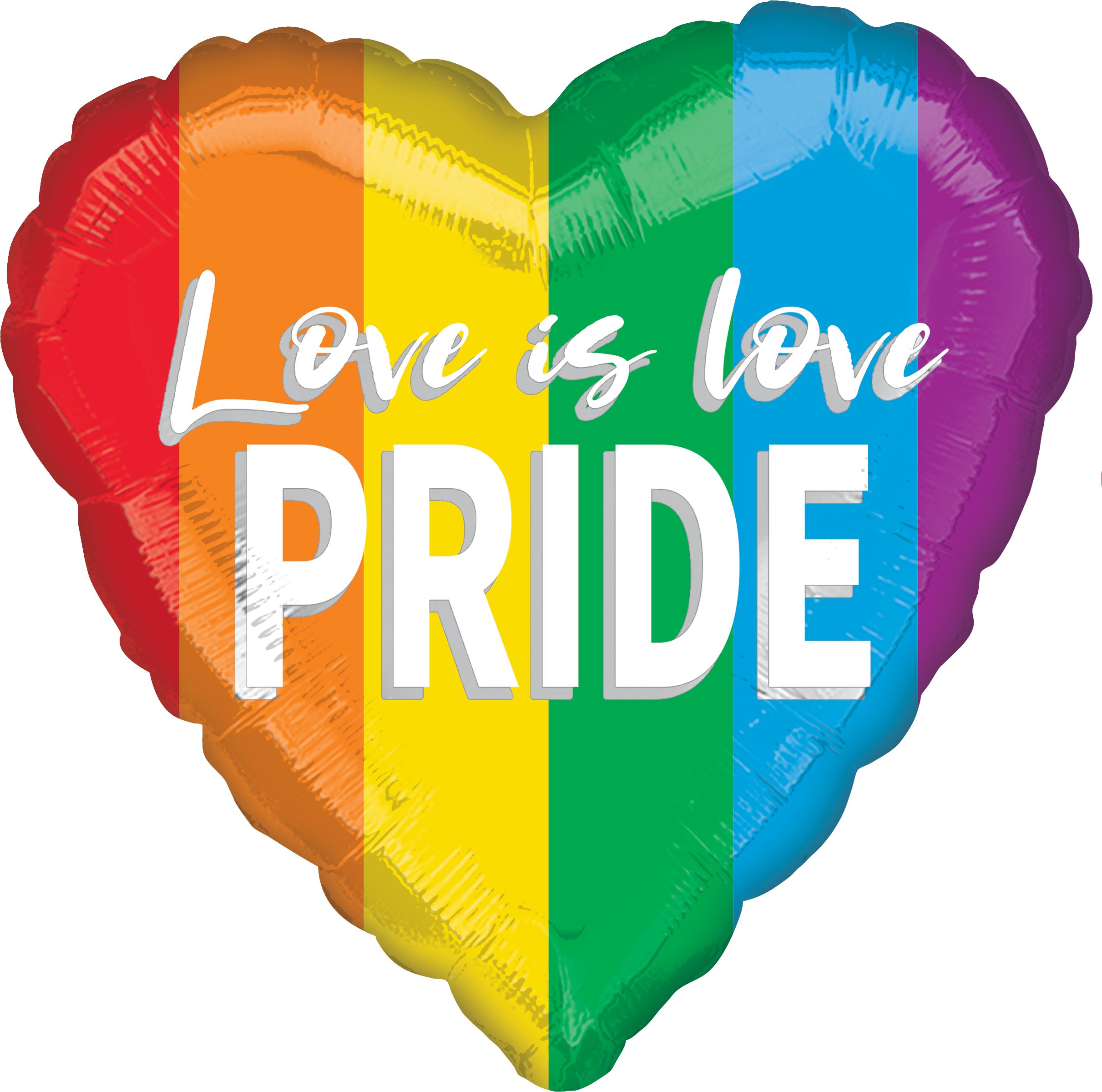 Fierté Love is Love Ballon en aluminium satiné coeur Love is Love Pride, arc-en-ciel, rayé, 18 po, gonflement à l'hélium et ruban inclus, pour Fierté Front_Flat