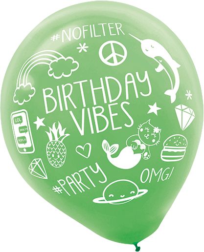 Ballons en latex pour fête d'anniversaire, égoportraits, bleu/vert/rose, paq. 6 Front_Flat