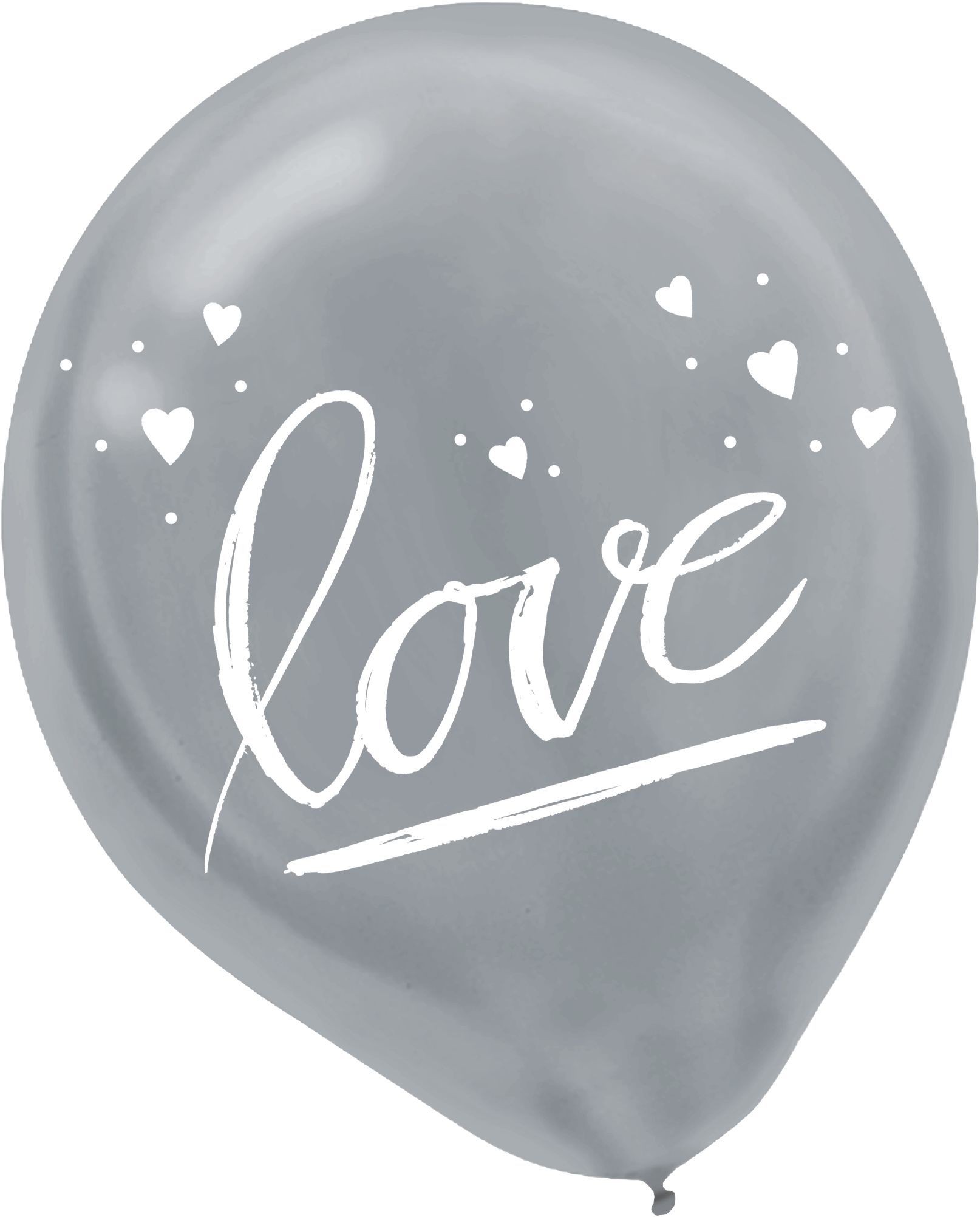 "Love" Round Latex Balloons, Silver/White/Orange, Hearts, 12-in, 15-pk, for Valentine's Day/Anniversary Front_Flat
