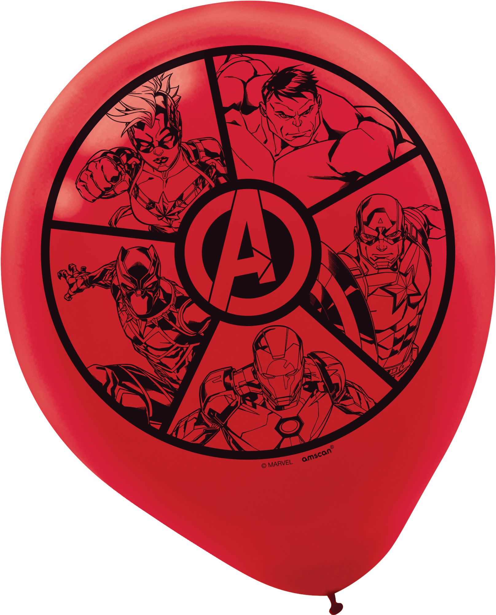 Ballons en latex ronds Disney Marvel Avengers, bleu/rouge/noir, 12 po, paq. 6, pour fête d'anniversaire Front_Flat