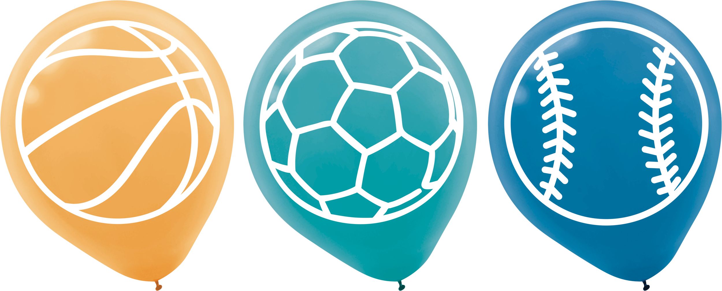Ballons en latex pour fête d'anniversaire, thème sport, bleu/orange/turquoise, paq. 6 Front_Flat