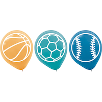 Birthday Baller Sports-Themed Latex Balloons, Blue/Orange/Turquoise, 6-pk Front_Flat