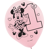 Ballons en latex 1er&nbsp;anniversaire Minnie Mouse, rose/bleu, paq. 15 Front_Flat