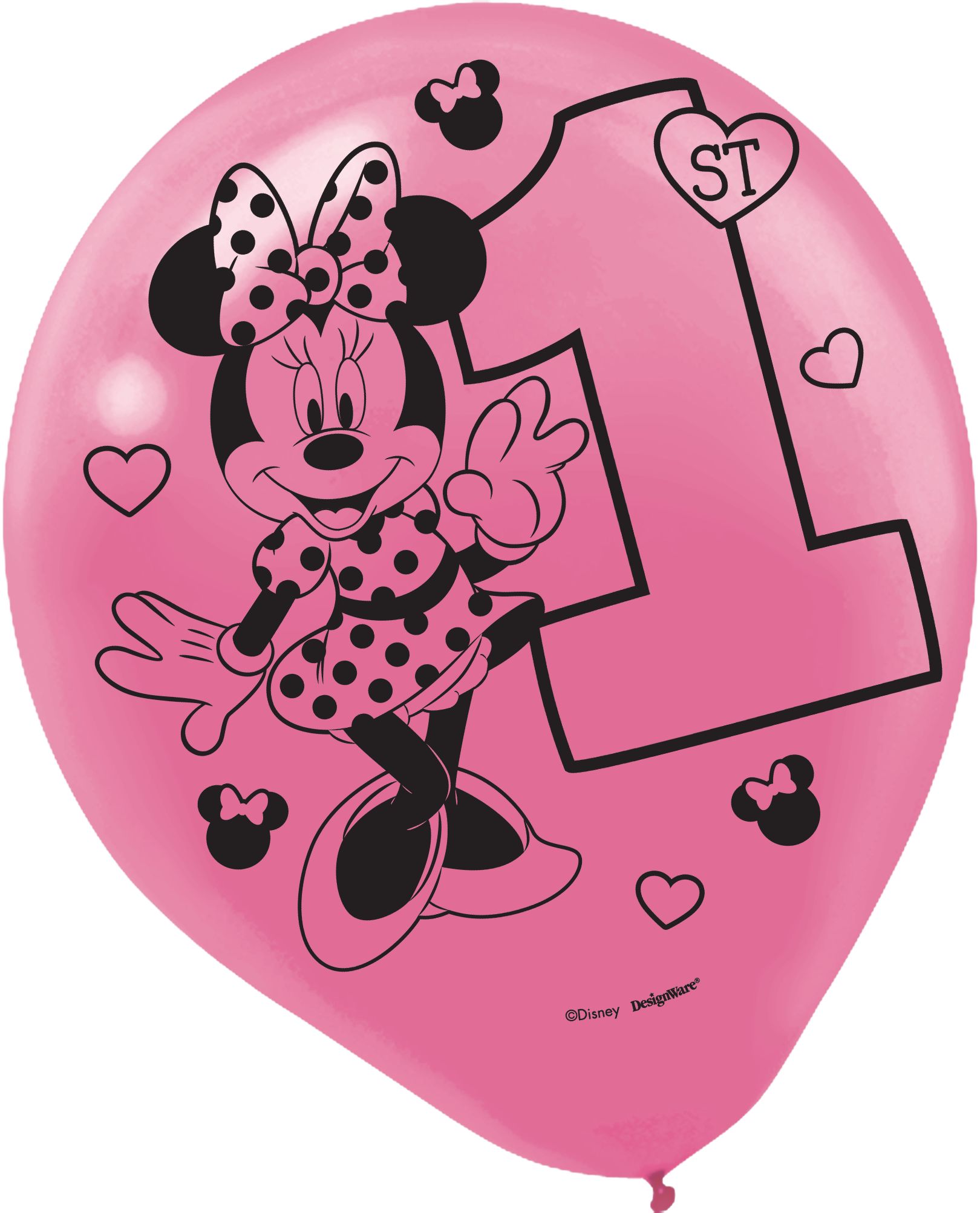 1st Birthday Minnie Mouse Latex Balloons, Pink/Blue 15-pk Front_Flat