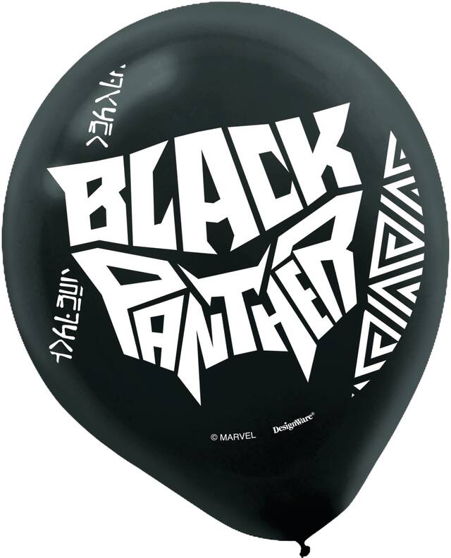 Black Panther Birthday Party Latex Balloons, Black/Blue/Red, 6-pk Front_Flat