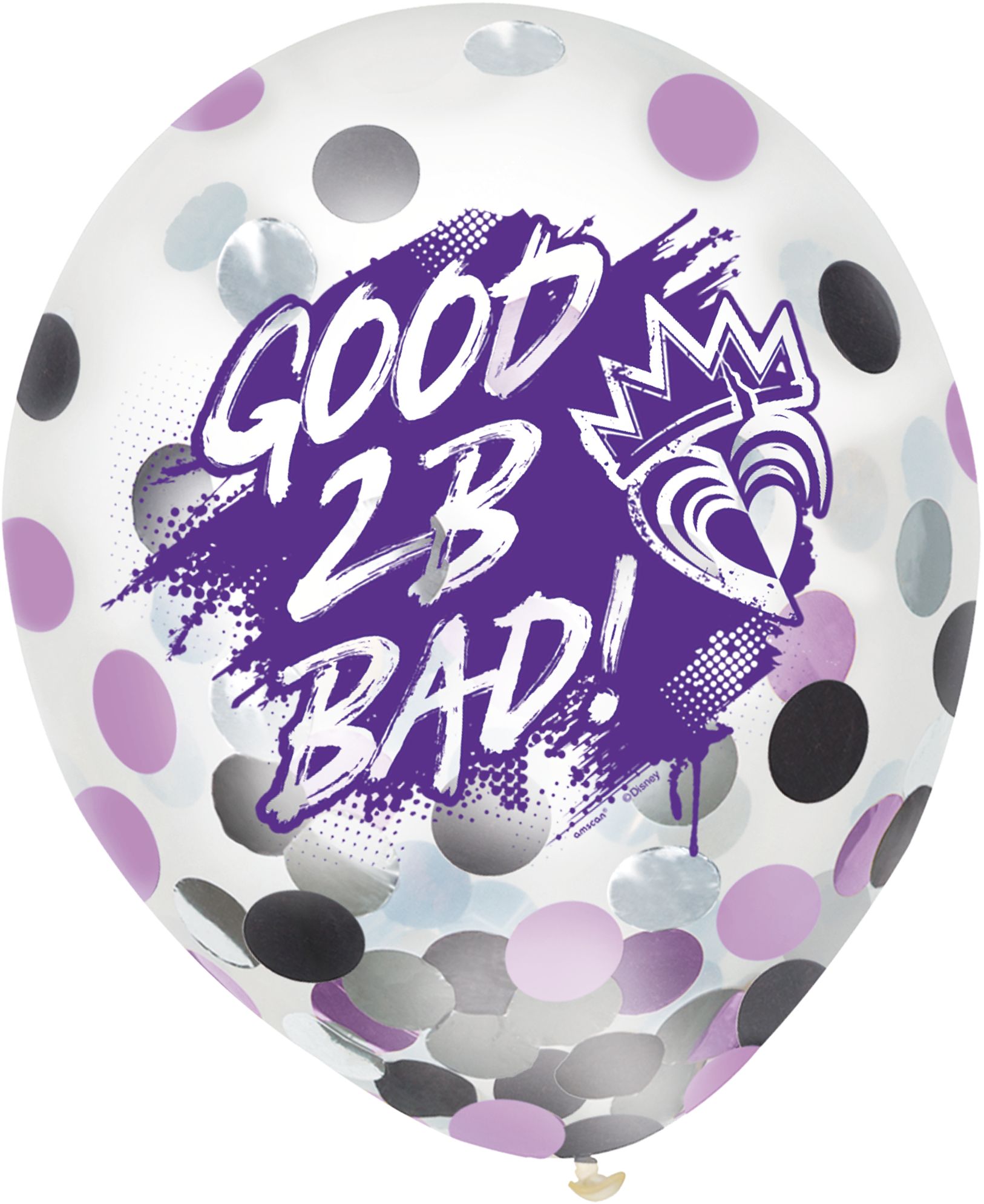 Disney Descendants Round Transparent Confetti Latex Balloons, Purple/Black, 12-in, 6-pk, for Birthday Party Front_Flat