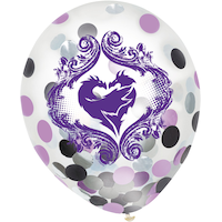 Ballons en latex ronds confettis transparents Disney Descendants, mauve/noir, 12 po, paq. 6, pour fête d'anniversaire Front_Flat
