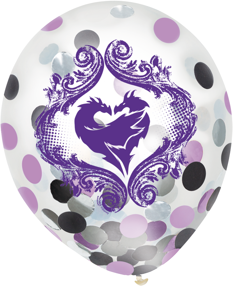 Disney Descendants Round Transparent Confetti Latex Balloons, Purple ...