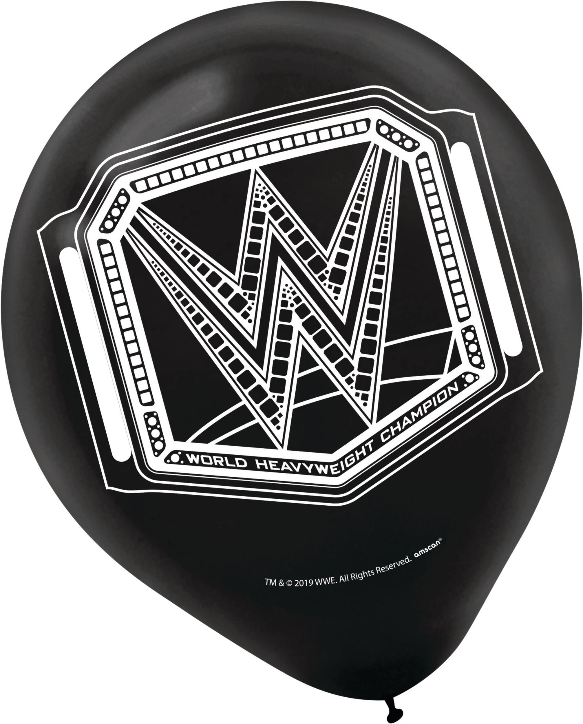 WWE Champion Birthday Party Latex Balloons, Black/Gold/Red, 6-pk Front_Flat