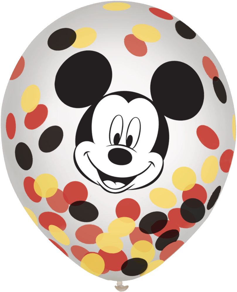 Ballons en latex ronds confettis transparents Disney Mickey Mouse, noir/jaune/rouge, 12 po, paq. 6, pour fête d'anniversaire Front_Flat