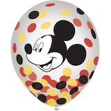 Disney Mickey Mouse Round Transparent Confetti Latex Balloons, Black/Yellow/Red, 12-in, 6-pk, for Birthday Party Front_Flat