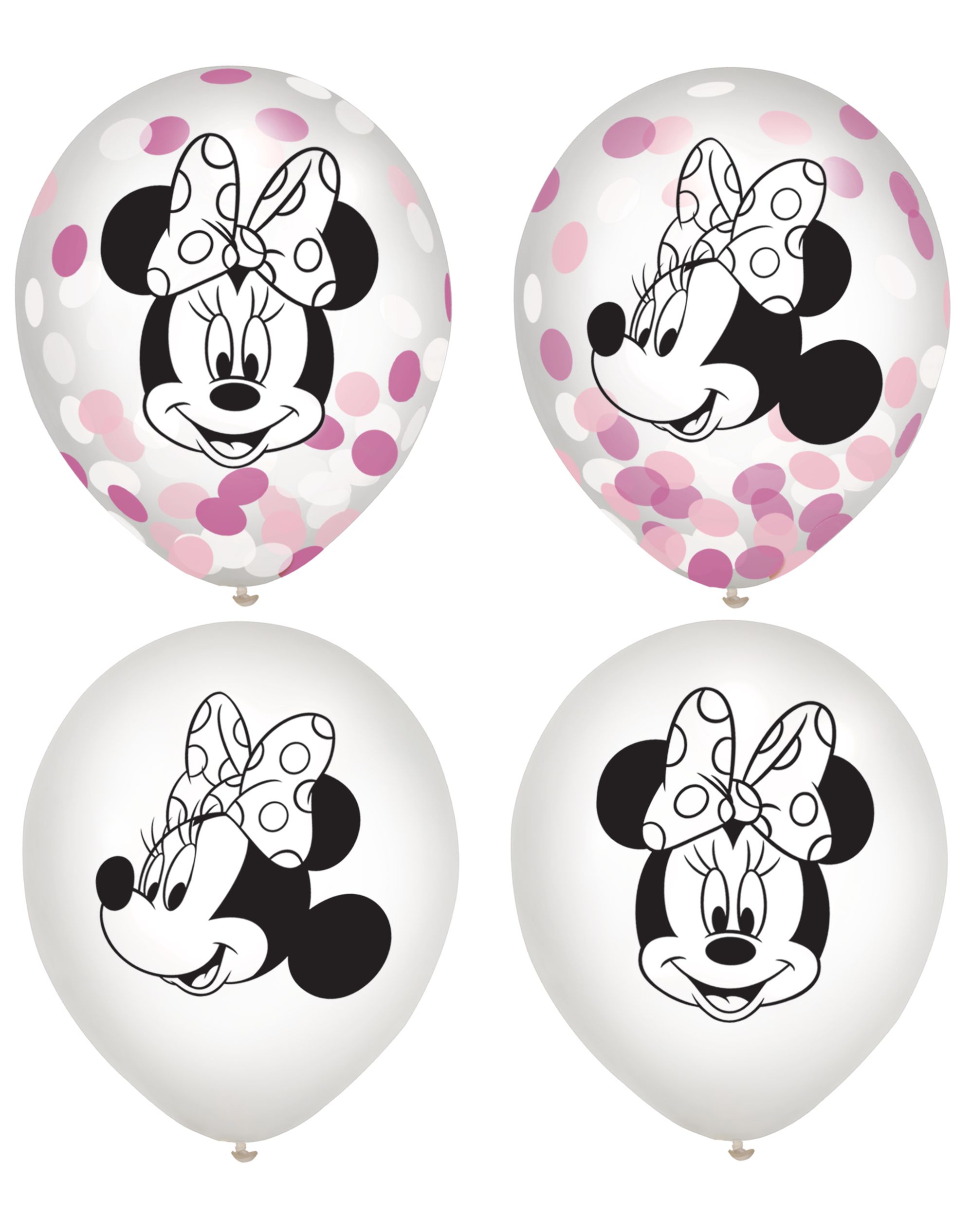 Ballons en latex confettis transparents ronds Disney Minnie Mouse, noir/rose/blanc, 12 po, paq. 6, pour fête d'anniversaire Front_Flat
