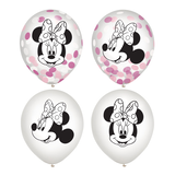 Ballons en latex confettis transparents ronds Disney Minnie Mouse, noir/rose/blanc, 12 po, paq. 6, pour fête d'anniversaire Front_Flat