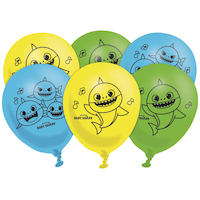 Baby Shark Round Latex Balloons, Blue/Yellow/Green, 12-in, 6-pk, for Birthday Party