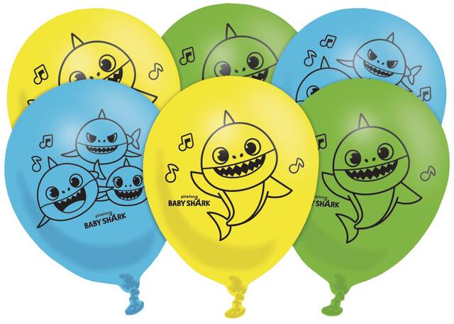 Ballons en latex ronds Baby Shark, bleu/jaune/vert, 12 po, paq. 6, pour fête d'anniversaire Front_Flat
