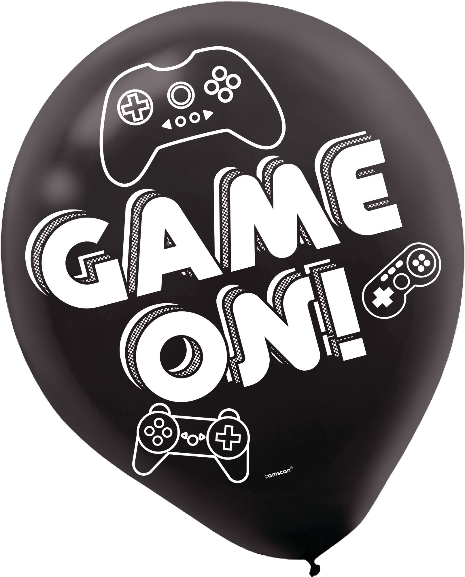 Level Up "Game On" Round Latex Balloons, Green/Black, Game Controller, 12-in, 6-pk, for Birthday Party Front_Flat
