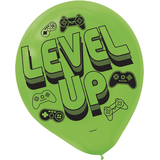 Level Up "Game On" Round Latex Balloons, Green/Black, Game Controller, 12-in, 6-pk, for Birthday Party Front_Flat