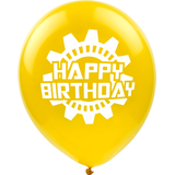 Ballons en latex à motif d'engrenage véhicule « Happy Birthday », bleu/rouge/jaune, paq. 6 Front_Flat