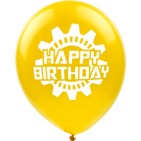 Machine Happy Birthday Latex Balloons with Cog Design, Blue/Red/Yellow, 6-pk Front_Flat